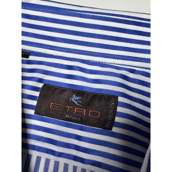 Etro Shirt Mens 40 Blue White Stripe Button Up Long Sleeve Made in Italy Dress - Picture 1 of 10